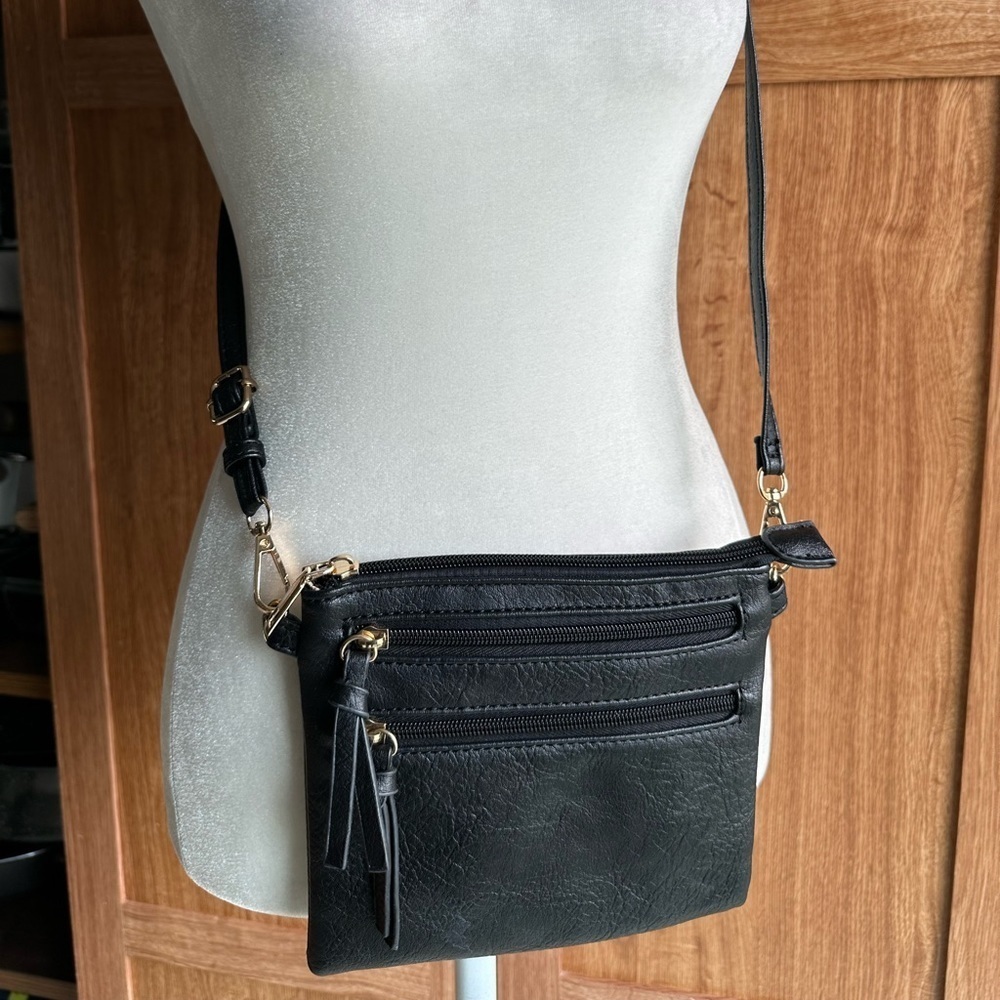 Black & Gold Faux Leather Crossbody Bag